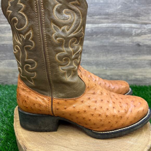Goyazes Men - Size 9 - Olive Green/Tan Ostrich Cowboy Boots Style 359340 - Picture 5 of 11